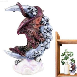 Dekoracje ogrodowe Dragon Statue Decor Halloween Skull Światło księżyca w kształcie światła Moonlight Statua Kolekcjalna Fantasy Dragon Figurine Statua Dcor Garden L230715