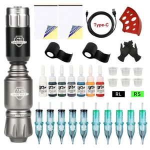 Tattoo-Maschine Rocket Mini-Tattoo-Maschinen-Set, kabelloses Tattoo-Netzteil mit 10 Tintenpatronennadeln, professionelles Rotary-Tattoo-Stift-Set 230715