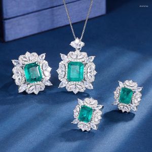 Necklace Earrings Set EYIKA Luxury Created Ruby Emerald Zircon Dubai Jewelry Flower Shape Ring Bridal CZ Wedding