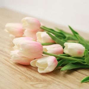 Декоративные цветы 35 см 8 -колор 10 шт. Фиолетовый PU Mini Tulip Flower Real Touch Свадьба искусственное украшение дома