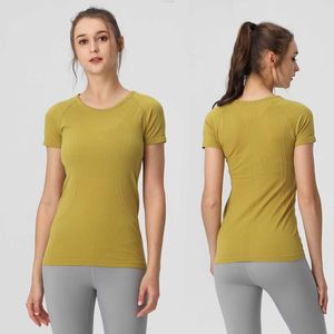 Snabblys Yoga Womens Sports T Shirts bär tekniska damer kortärmade t-shirts fukt wicking stickad hög elastisk fitness mode te