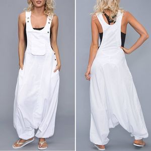 Kvinnors jumpsuits breda benbyxor ärmlös fickhoppstopp Siamese byxor stor storlek S-5XL 230714