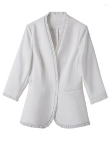 Women's Suits Fashion Ladies Casual Blazer Women White Solid Three Quarter Sleeve Female Jacket For Spring Summer