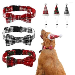 Collari per cani Archi natalizi Collare per animali domestici Cappello Elastico regolabile Gatto Gattino Fazzoletto da collo Scozzese per forniture per cuccioli