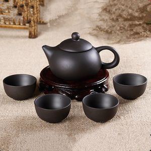 Su Şişeleri 5 PCS Kung Fu Çay Seti 1 Çaydan 4 Bardak Seti 150ml Çin Xi Shi Porselen Setleri Seramik Yixing Mor Kil 230714