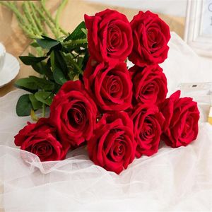 Rote Rosen aus Seide, künstliche Rosen, weiße Blüten, Knospen, künstliche Blumen für Zuhause, Valentinstag, Geschenk, Hochzeitsdekoration, Innendekoration, Decorat334M