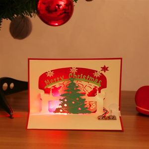 Greeting Cards Merry Christmas Card With Light&Music 3D UP Stereo Blessing Tree Friends Xmas Gifts Wishes Postcard276W
