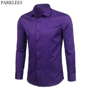 男性S Tシャツ紫色の竹の繊維ドレスシャツ2023ブランドスリムフィット長袖ケミーズホムノンアイアンイージーケアフォーマル230715