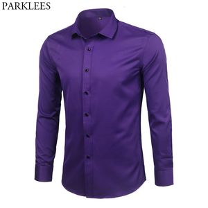 Homens camisetas Camisa de vestido de fibra de bambu roxo 2023 Marca Slim Fit Manga Longa Chemise Homme Não Ferro Fácil Cuidado Formal para Homens 230715