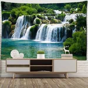 Tapestries Dome Cameras Mountain Waterfall Tapestry Wall Hanging Forest Natural Scenery Tapestry Home Decor Polyester Table Cover Forest Night Tapestry