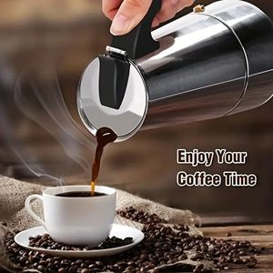 1pc Espresso Machine And Moka Pot For Gas Or Electric Ceramic Stovetop, Italian Espresso Coffee Shot Maker For Italian Espresso, Cappuccino And Latte, Stainless Steel