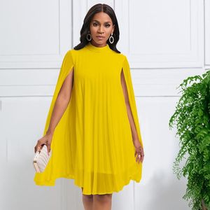 Vestidos casuais moda feminina chiffon sólido gola alta plissada manto mini vestido verão outono elegante mangas morcego uma linha noite aniversário