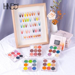 Nail Glitter HNDO Estojo 9 em 1 Pós Sólidos Highlight Pó Gradiente para Decoração Artística Manicure Design Pigmento Pó 230714