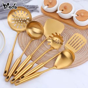 Cooking Utensils 110PCS Stainless Steel CookwarLong Handle Set Gold Scoop Spoon Turner Ladle Tools Kitchen 230714