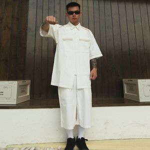 Tute da uomo Estate Y2K Camicie e pantaloncini Completi da uomo Bianco Nero Streetwear Tute casual Harajuku Risvolto Top Oversize Hip Hop 230714
