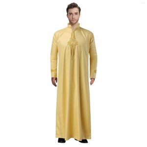 Etnische Kleding Dikke T-shirt Mens Tall Casual Lange Thobe Kleur Contrast Moslim Gewaad Mouw Halve Rits Jubba Jongen 12