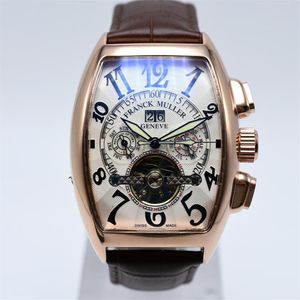 Geneva luxury leather band tourbillon mechanical men watch drop day date skeleton automatic men watches gifts FRANCK MULLE2961