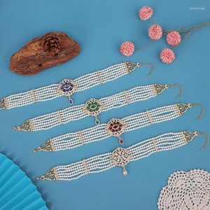 Colares com pingente Colar estilo borla de cristal étnico multi-seios imitação pérola pescoço bandana dupla finalidade joias de casamento femininas