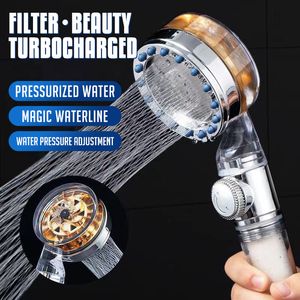 Other Faucets Showers Accs Upgraded Shower Head Pressurized Nozzle Turbo Shower Head One-Key Stop Water Saving High Pressure Shower Bathroom Accessor 230714