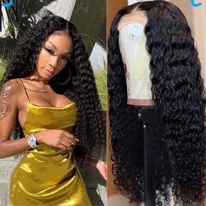 13x4 Deep Wave Wig Cheap Human Hair Brasilian Curly Spets Front Wig 4x4 Stängning 26 tum hår peruker Humain Remy peruk