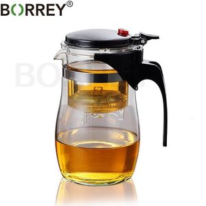 Vattenflaskor Borrey Borosilicate Glass TEAPOT Värmebeständig med teinmatningsfilter Puer Kettle 500 ml Kung Fu Flower 230714