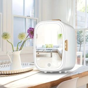 Mini Fridge 12 Liter, Mirror & LED Design, AC DC Portable Beauty Fridge, Thermoelectric Cooler And Warmer For Skincare, Bedroom And Travel, White