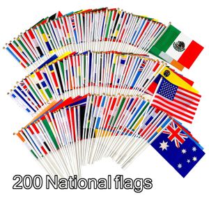 Complete World Flag Set - 200 Countries 14x21 cm Handheld Polyester Banners with Streamers and Plastic Poles