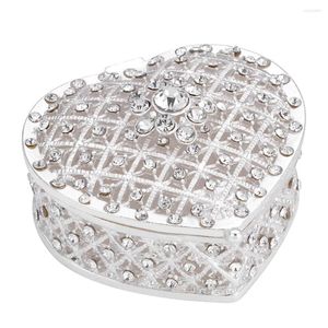 Jewelry Pouches Silve Heart Shaped Box For Women Luxury Decoration Jewellery With Rhinestone Wedding Gift Bride Collection