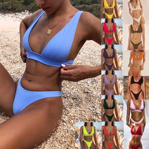 2023 New Bikini Double Fabric Solid Color Swimsuit Women Split Triangle Soft Bag T230715