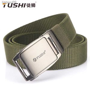 Tushi 2022 Hot Sell Men Belt 120cm34cm高グレードの弾性ナイロン織り雄ウエストバンドメタル自動バックルCeinture 149ギフトL230704