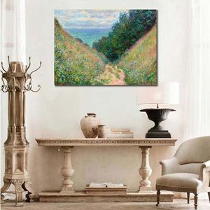 Canvas Art Claude Monet Painting Path at La Cavee Pourville Handmade Artwork Vibrant Decor for Wine Cellar