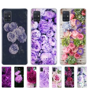 Silikonowa okładka telefoniczna dla Samsung Galaxy A51 A31 A41 A71 A01 A81 A91 A30S A20S A50S M30S M40S Purple Summer Peones Flowers