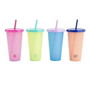 Tumblers Temperature Sensing Color Changing Cup Juice Coffee Mugs Pp Material Clear Plastic Tumbler With Lid Reusable Suction Tubar Dhrge