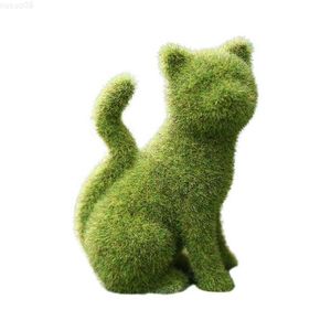 Dekoracje ogrodowe kota mchu zwierząt trawa ogrodowa rzeźba sztuczna figurka kociak figurki flocked zielony posąg ozdobny dekoracje kule kulki l230715