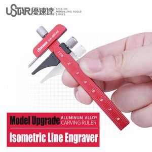 Blocktillbehör Aluminiumlegering snidning Ruler Isometrisk linje Graver Parallell linje snidverktyg för mecha -modeller 230714