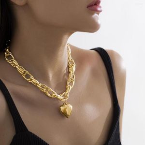 Choker Punk Big Heart Pendant Necklace For Women Gold Color Fashion Hip Hop Cuban Long ClaVicle Chain Halsband Uttalande Smycken 2023