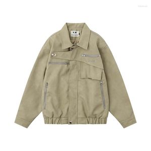 Männer Jacken Vintage PU Leder Jacke Multi Zipper Revers Mantel Mode Design Lose Casual Top Männlich