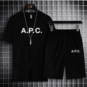 Men's Tracksuits APC Summer Selling Polyester Short Sleeve Set Solid Color T-shirt Shorts Printed Casual Wear Jogging