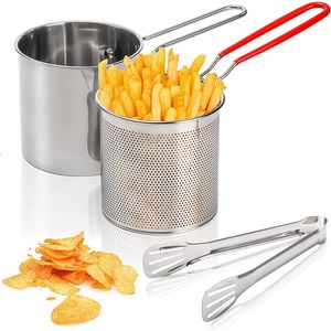 Pans LMETJMA Deep Frying Pot With Strainer Basket Tong Stainless Steel Japanese Tempura For French Fries Chicken KC0 0 230714