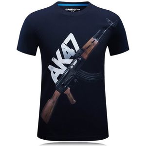 Herr sommarpersonlighet kort ärm t-shirt ak 47 pistol tryckt armé fan tuff killen vindhastighet torr o nackskjorta punk stor topp