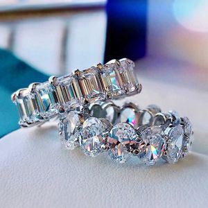 925 SILVER PAVE SETTING FULL SQUARE Simulated Diamond CZ ETERNITY BAND ENGAGEMENT WEDDING Stone Rings Size 5,6,7,8,9, Y0723