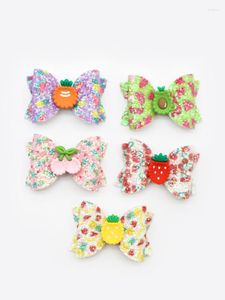 Hair Accessories 2PCS 2in Lovely Fruit Resin Printing Leather Mix Bow Cute Hairpin Barrettes Girls Kids Side Clips Headwear