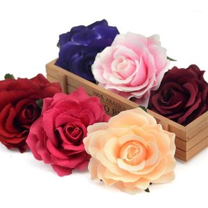 100pcs teste di fiori di seta rosa rossa profonda artificiale per la decorazione di nozze confezione regalo ghirlanda fai da te Scrapbooking Craft fiori finti1229C