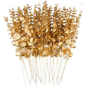 Dekorativa blommor 10/5st Gold Eucalyptus Leaf Artificial Plant Green Fake Leaves Home Garden Wedding Party Flower Arrangement Decor Supply