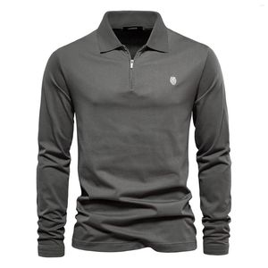 Men's T Shirts Long-Sleeved Men T-Shirt Cotton 2023 Fashion Solid Color Lapel Zipper Polo Shirt For Tops Sweater Clothing Camiseta