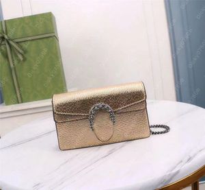 Designer-Goldtasche für Damen, Schultertaschen, Mini-Umhängetasche, Damenbrieftasche mit Kette, Woc-Taschen, Umhängetaschen, Kartenhalter, Handy-Geldbörse, Denim-Ketten, Drachenklappe, Luxus-Beutel