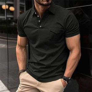 Men's T-Shirts Fashion Men Solid Color Polo Shirts Short Sleeve Button Pocket Business Casual Tee Top Sports Muscle Polo Tshirt Mens Clothing L230715