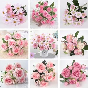 Dekorative Blumen künstlich für Dekoration Rose Pfingstrose Seide kleiner Blumenstrauß Flores Party Frühling Hochzeit Mariage gefälschte Blume