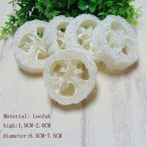 about 6-7 5cm in diameter is about 1 9cm round 150PCS Lot Natural Loofah Luffa Loofa Pad Spa Bath Facial Soap Holder Drop197W