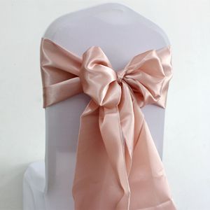 Sashes 25pcs Rose Gold Satin Chair Bow Sashes Sedia da sposa Nastro Cravatte a farfalla per eventi di festa el Banchetto Decorazione 230714